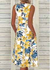 Floral Print Breathable White A Line Sleeveless Dress