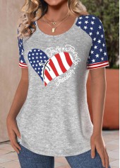 Flag Print Patchwork Light Grey Marl T Shirt