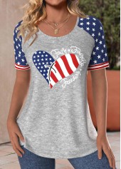 Flag Print Patchwork Light Grey Marl T Shirt