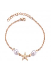 Pearl Design Gold Alloy Starfish Anklet