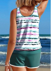 Tie Dye Print Contrast Binding Multi Color Tankini Set