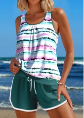 Tie Dye Print Contrast Binding Multi Color Tankini Set