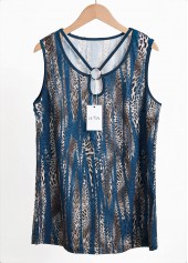 Leopard Circular Ring Peacock Blue Sleeveless Tank Top