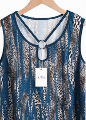 Leopard Circular Ring Peacock Blue Sleeveless Tank Top