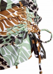 Tropical Plants Print Criss Cross Sage Green Bikini Set