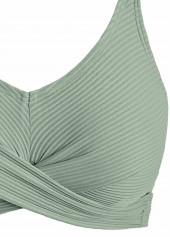 Tropical Plants Print Criss Cross Sage Green Bikini Set