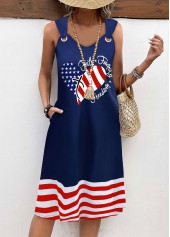 American Flag Plus Size Tummy Coverage Navy Sleeveless Dress
