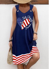 American Flag Plus Size Tummy Coverage Navy Sleeveless Dress