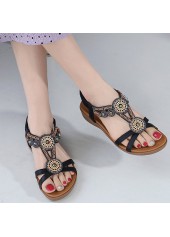 Black Tribal Print Open Toe Falt Scandals