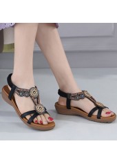Black Tribal Print Open Toe Falt Scandals