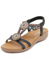 Black Tribal Print Open Toe Falt Scandals