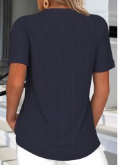 Lace Up Short Sleeve Navy T Shirt