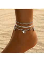 Silvery White Alloy Butterfly Anklet Set