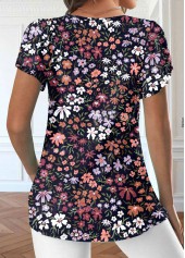 Floral Print Ruched Navy Short Sleeve T Shirt