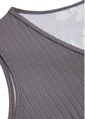 Floral Print Patchwork Dark Grey A Line Sleeveless Dress