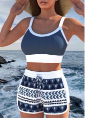 High Waisted Geometric Print Contrast Binding Bikini Set