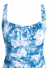 Floral Print Bowknot Dusty Blue One Piece Swimwear