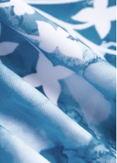 Floral Print Bowknot Dusty Blue One Piece Swimwear