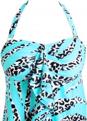 Animal Print Ruffle Cyan Tankini Set