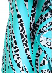 Animal Print Ruffle Cyan Tankini Set