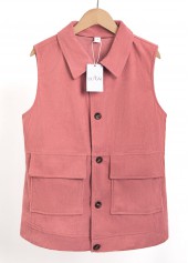Dusty Pink Turn Down Collar Button Up Corduroy Waistcoat