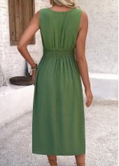 Smocked Avocado Green Sleeveless V Neck Dress