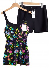 Floral Print Surplice Multi Color Swimdress and Shorts