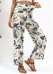 Plants Print Beige Straight Leg Pants