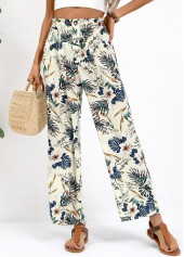 Plants Print Beige Straight Leg Pants