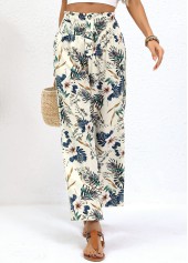 Plants Print Beige Straight Leg Pants