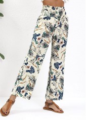 Plants Print Beige Straight Leg Pants