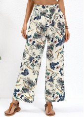 Plants Print Beige Straight Leg Pants