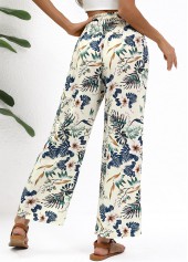 Plants Print Beige Straight Leg Pants