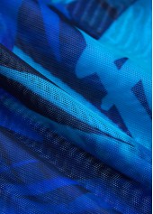 Tropical Plants Print Patchwork Royal Blue Tankini Set