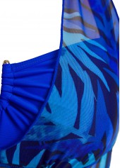 Tropical Plants Print Patchwork Royal Blue Tankini Set