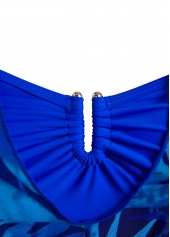 Tropical Plants Print Patchwork Royal Blue Tankini Set