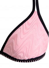 Jacquard Contrast Binding Light Pink Bikini Set