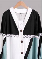 Geometric Print Button Multi Color Long Sleeve Coat