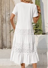 Embroidery White Short Sleeve Round Neck Dress