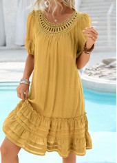 Embroidery Ginger A Line Half Sleeve Round Neck Dress