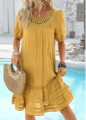 Embroidery Ginger A Line Half Sleeve Round Neck Dress