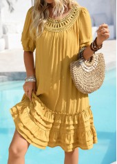 Embroidery Ginger A Line Half Sleeve Round Neck Dress