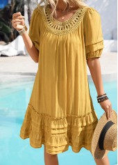 Embroidery Ginger A Line Half Sleeve Round Neck Dress