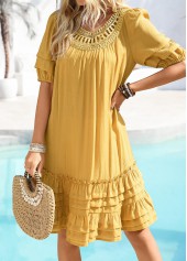 Embroidery Ginger A Line Half Sleeve Round Neck Dress