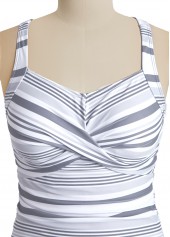 Striped Criss Cross Grey Tankini Set