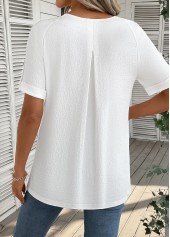 Button Bleaching White Short Sleeve Round Neck Blouse