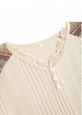 Plus Size Beige Embroidery Striped Long Sleeve T Shirt