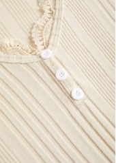 Plus Size Beige Embroidery Striped Long Sleeve T Shirt