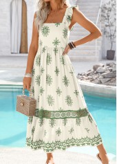 Tribal Print Embroidery Raw White Maxi Sleeveless Dress