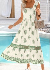 Tribal Print Embroidery Raw White Maxi Sleeveless Dress